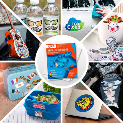 Printable Vinyl Sticker Paper for Inkjet Printer Glossy White 15 pcs Letter Size