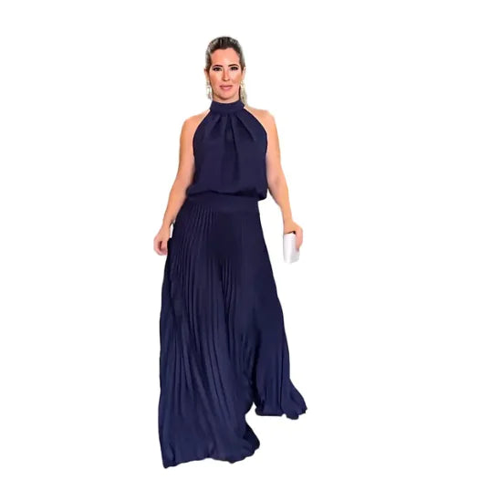 Classic Cozoc Halter Pleated Dress (One Piece)