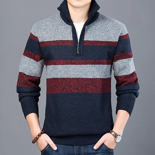 Men's Striped Turtleneck Pullover Sweater for Autumn/Winter