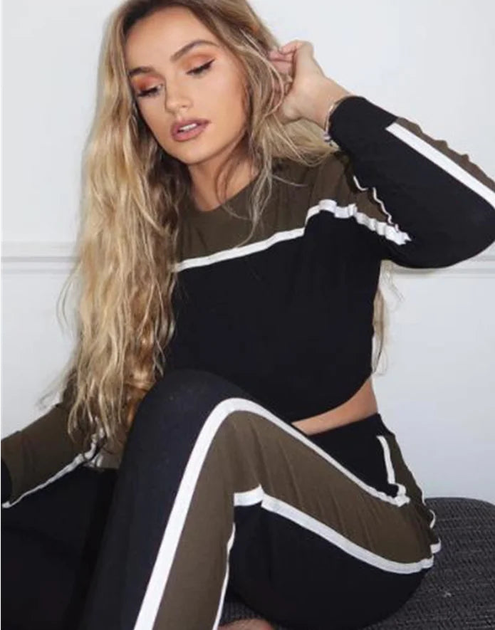 Color-Block Casual Pants Set