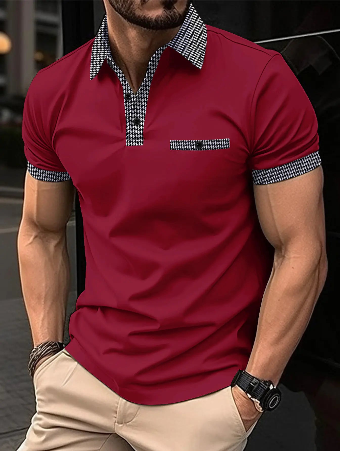 Men's Color Block Short Sleeve Polo Shirt