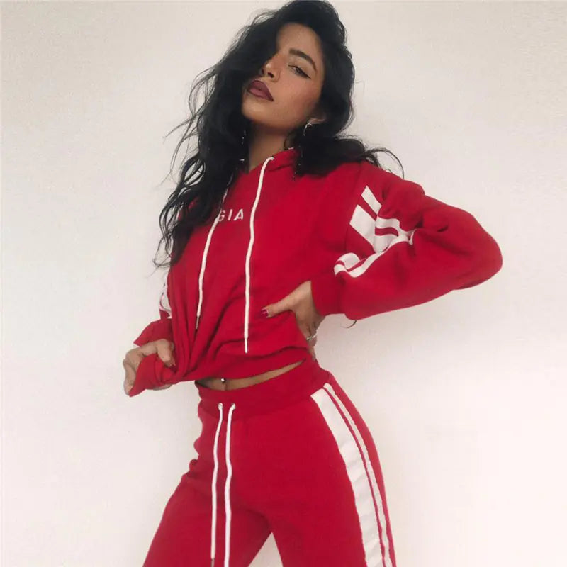 Color Block Striped Hoodie Casual Tracksuit Set