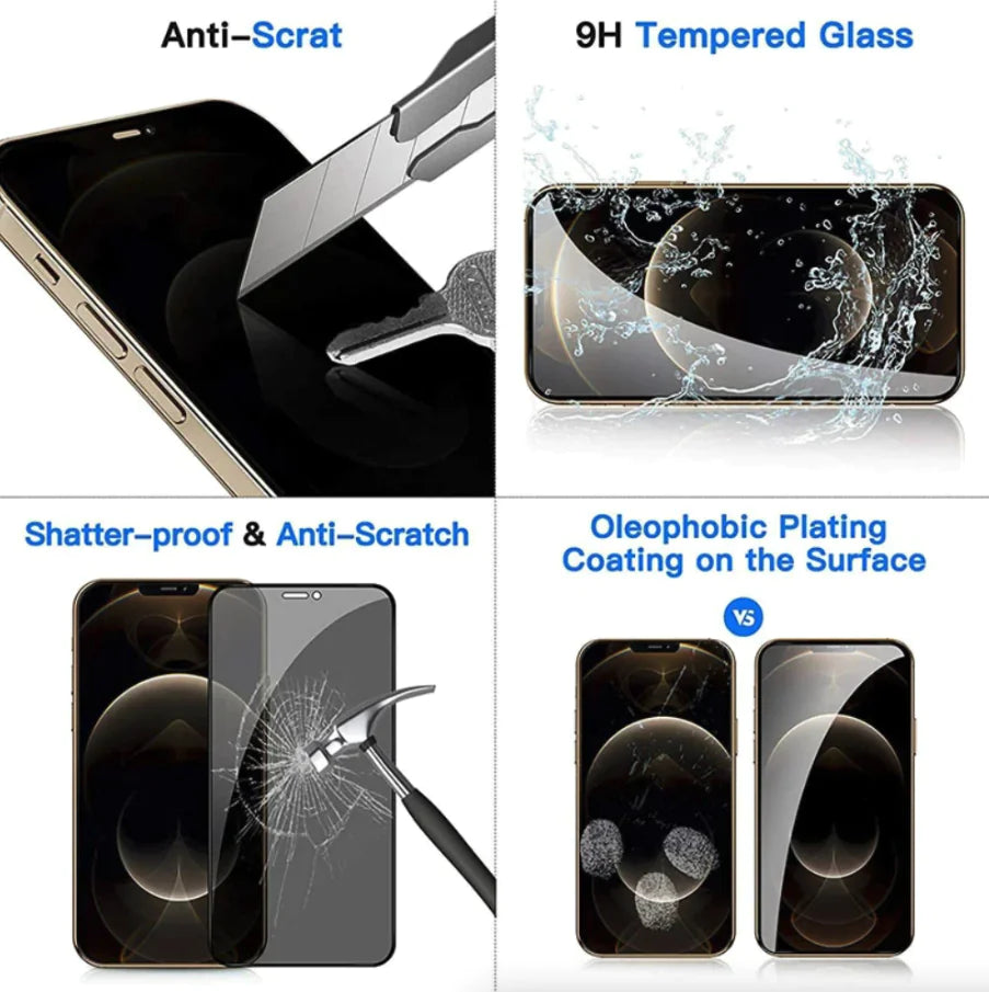 3 Pack For iPhone 15 14 13 12 11 Pro Max Privacy Tempered Glass Screen Protector