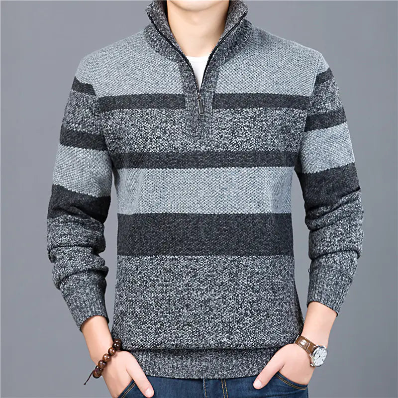 Men's Striped Turtleneck Pullover Sweater for Autumn/Winter