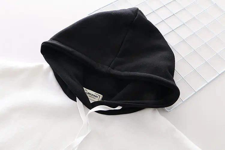 Cartoon Color Block Black and White Cat Embroidered Hoodie