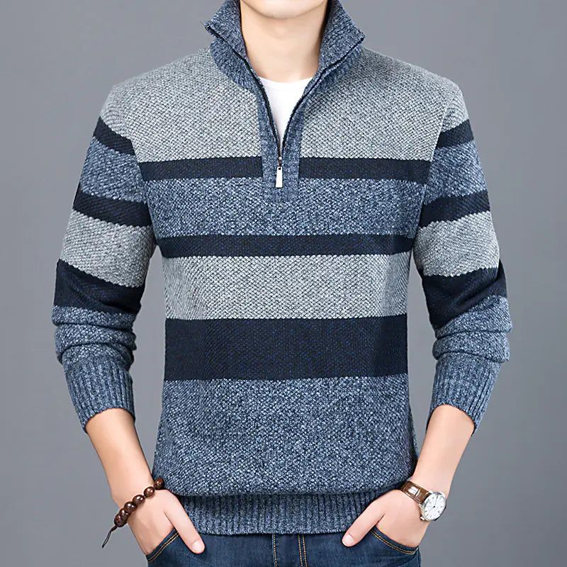 Men's Striped Turtleneck Pullover Sweater for Autumn/Winter
