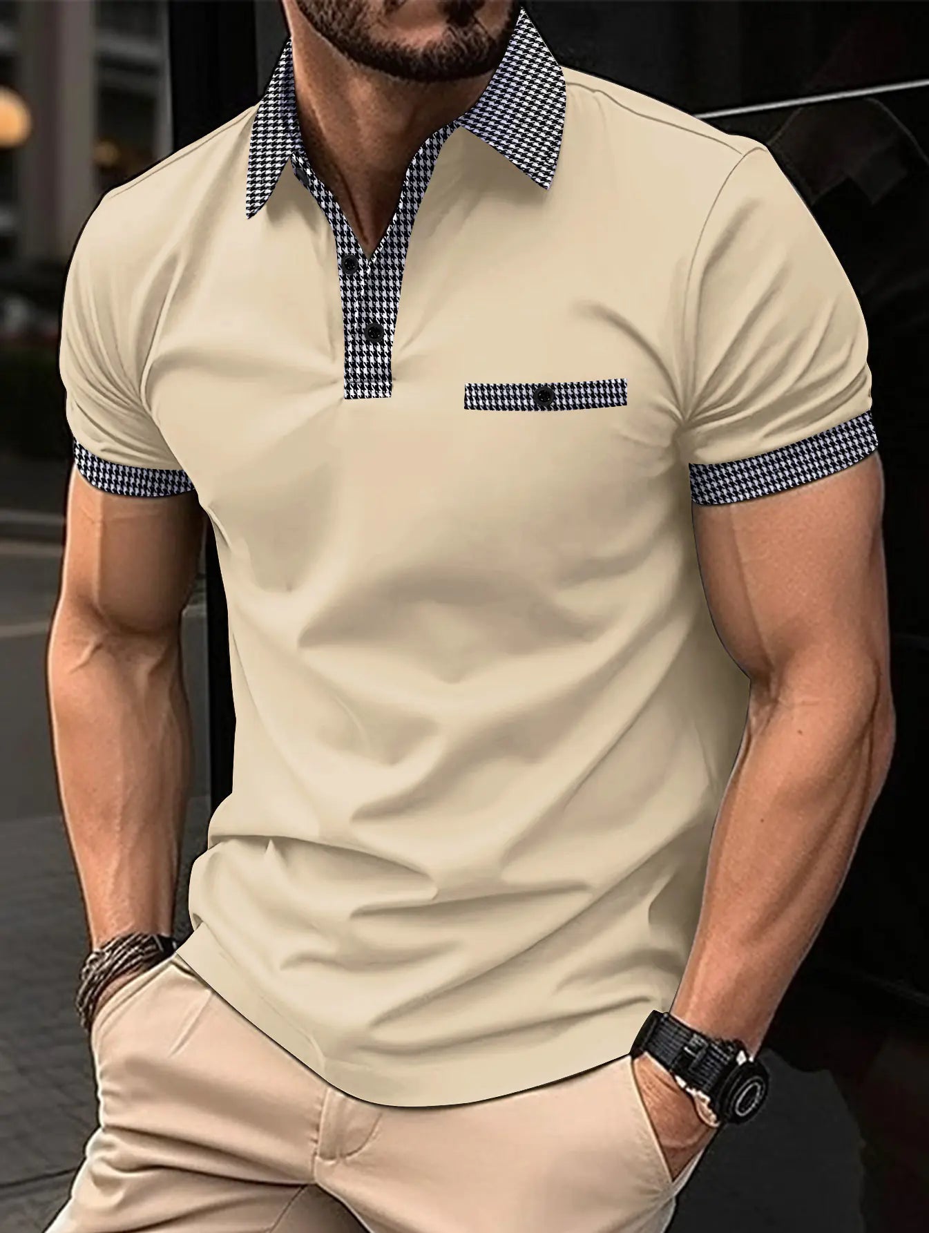 Men's Color Block Short Sleeve Polo Shirt