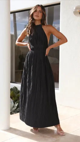 Backless Halter Lace-Up Maxi Dress