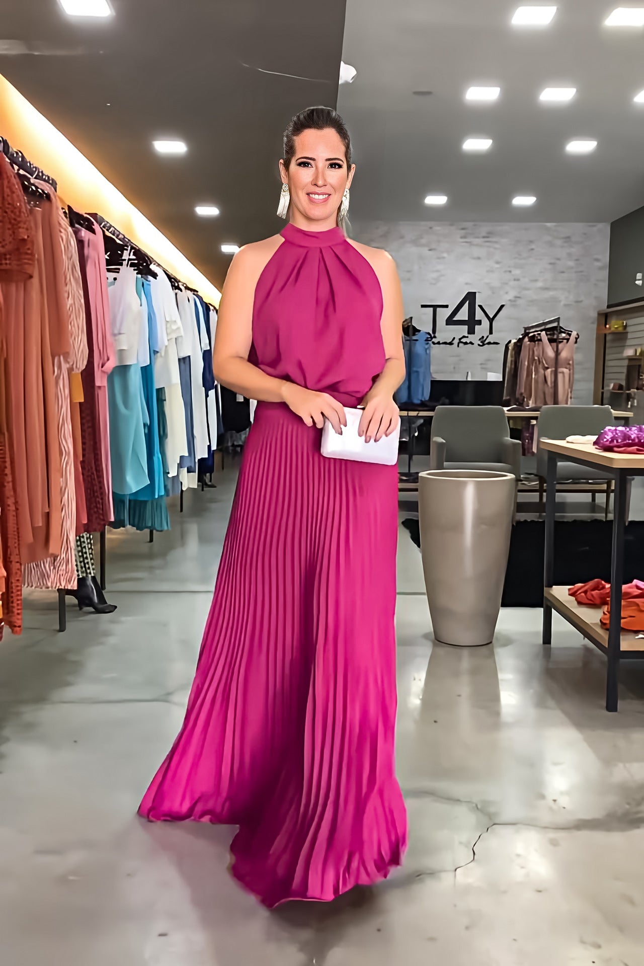 Classic Cozoc Halter Pleated Dress (One Piece)