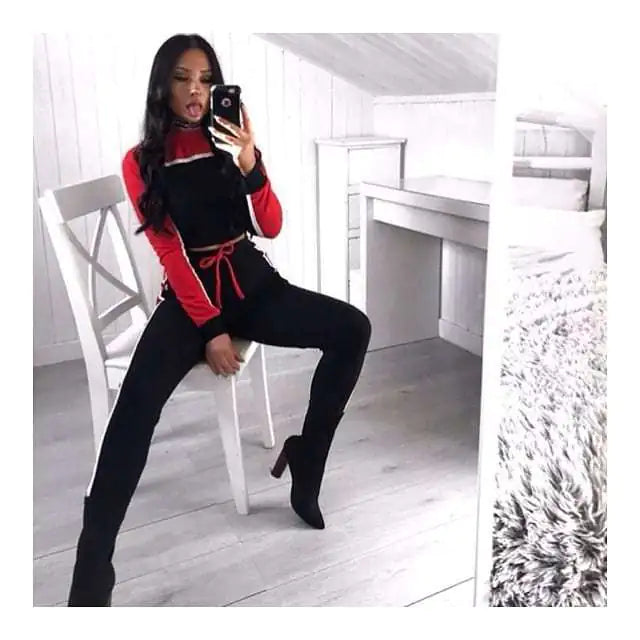 Trending Color Block Long Sleeve Top and Pants Casual Set