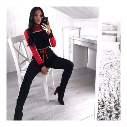 Trending Color Block Long Sleeve Top and Pants Casual Set