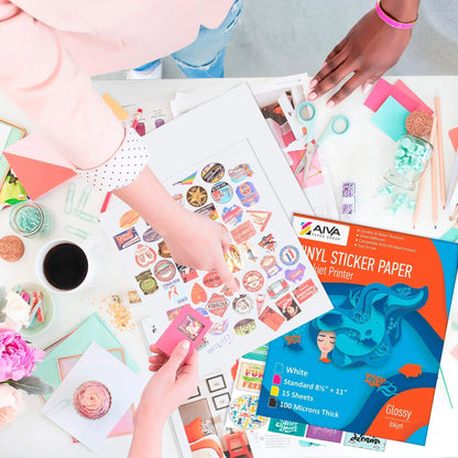 Printable Vinyl Sticker Paper for Inkjet Printer Glossy White 15 pcs Letter Size