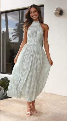 Backless Halter Lace-Up Maxi Dress