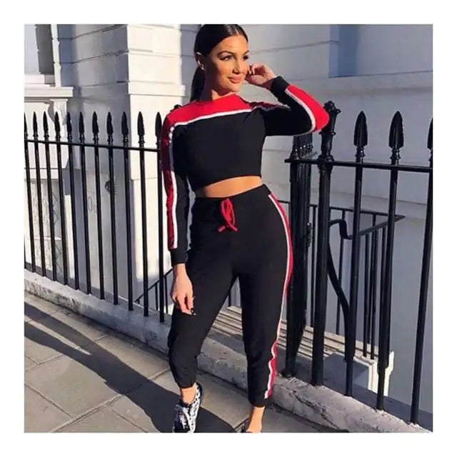 Trending Color Block Long Sleeve Top and Pants Casual Set