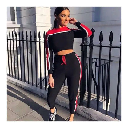 Trending Color Block Long Sleeve Top and Pants Casual Set