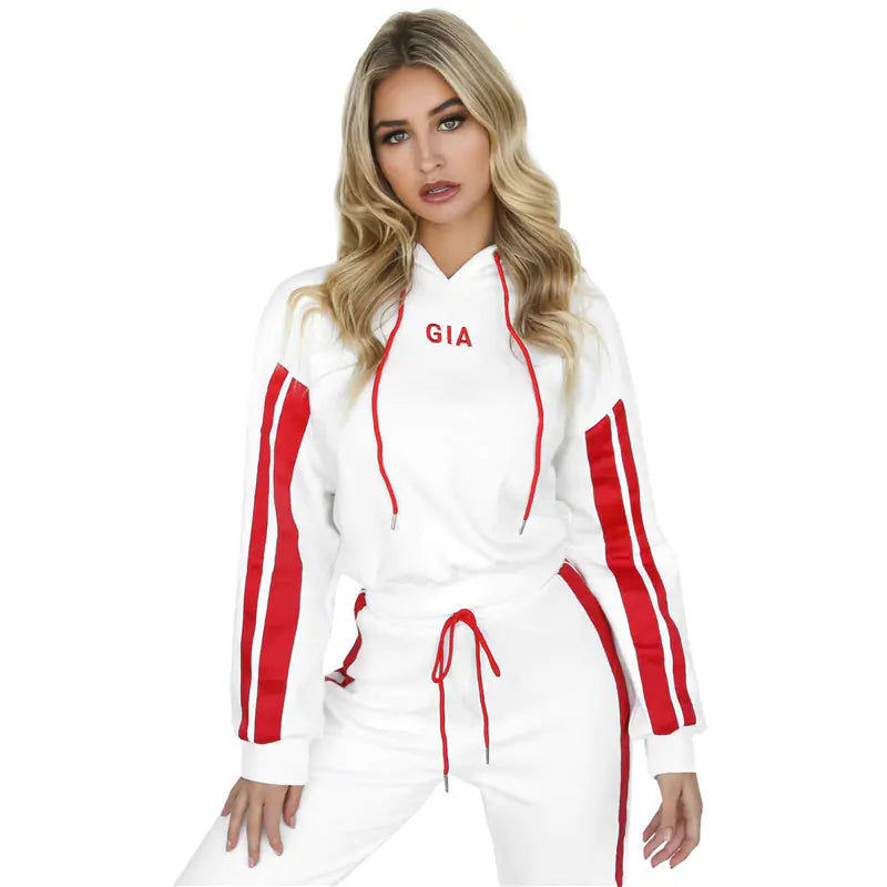Color Block Striped Hoodie Casual Tracksuit Set