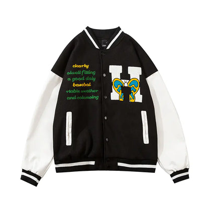 Embroidered Color Matching Couple Baseball Jacket