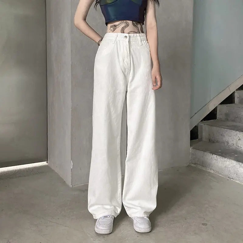 High-Rise Straight-Leg Casual Wide-Leg Jeans