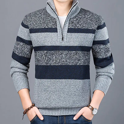 Men's Striped Turtleneck Pullover Sweater for Autumn/Winter
