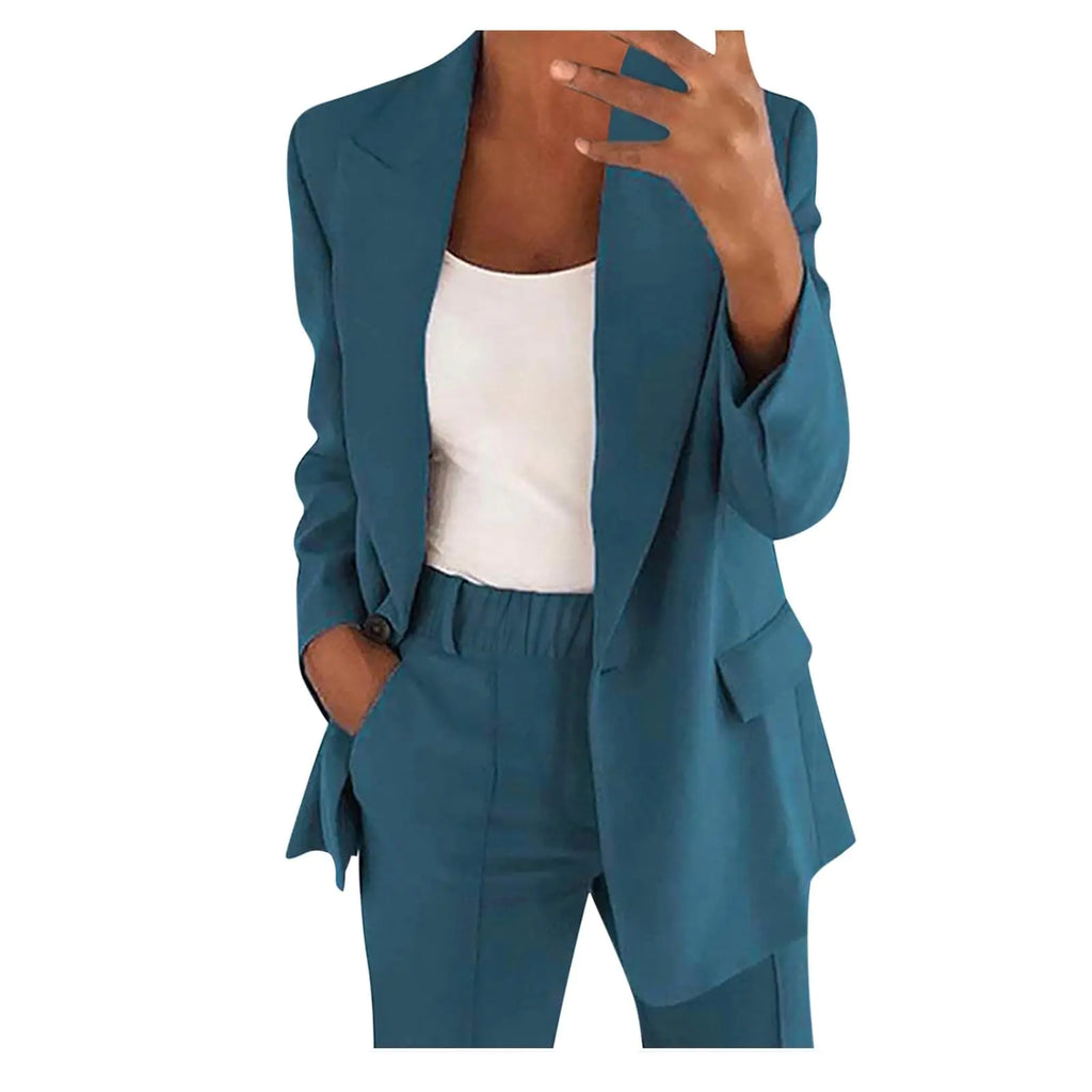 2 Piece Suit Sets for Women 2 Piece Blazer Sets Women Trendy 2024 Workout Outfits Plus Size Business Casual Pant Suit Set Dressy Pants Suits Work Two Piece Sets for Women Blue