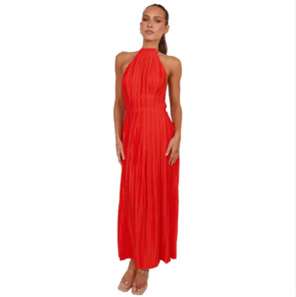Backless Halter Lace-Up Maxi Dress