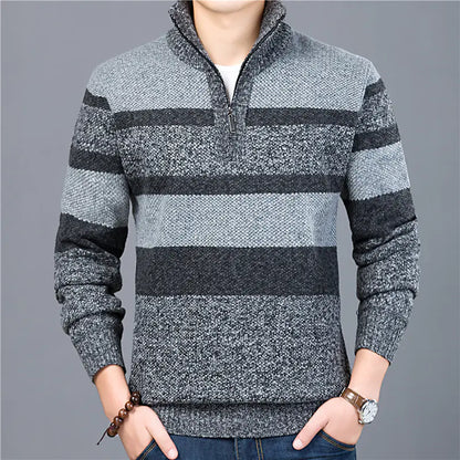 Men's Striped Turtleneck Pullover Sweater for Autumn/Winter