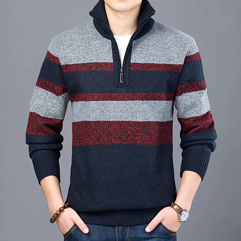 Men's Striped Turtleneck Pullover Sweater for Autumn/Winter