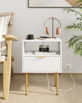 Aienvey Nightstand with Charging Station Small Side Table Modern Night Stand with Drawers Bedside Table for Bedroom Living Room End Table White Diamond