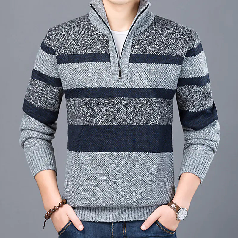 Men's Striped Turtleneck Pullover Sweater for Autumn/Winter
