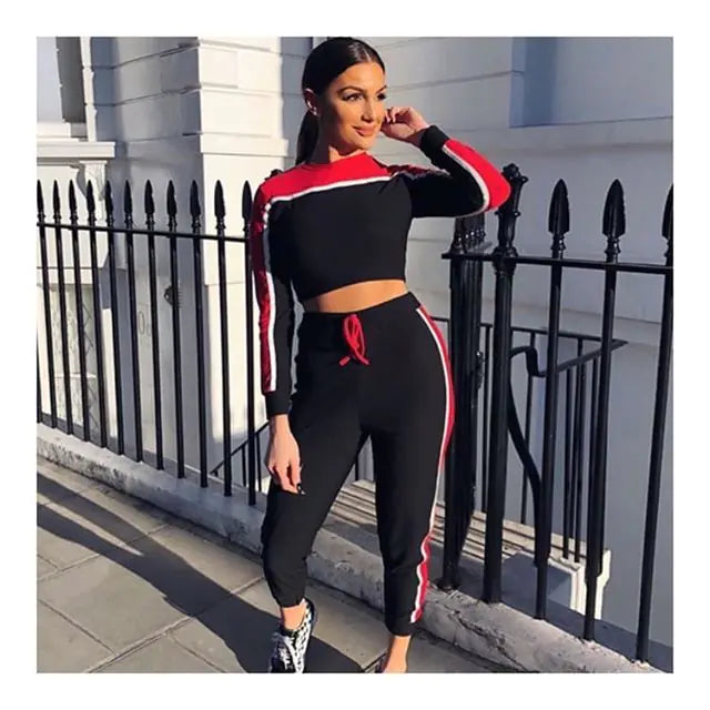 Trending Color Block Long Sleeve Top and Pants Casual Set