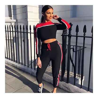 Trending Color Block Long Sleeve Top and Pants Casual Set