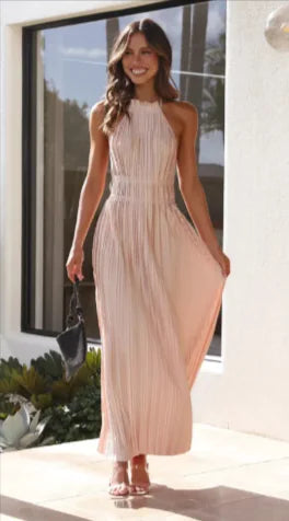 Backless Halter Lace-Up Maxi Dress